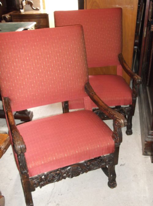 Pair of 19th Century Carved Walnut Armchairs