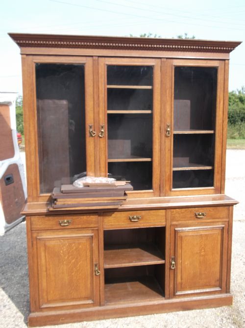 Late Victorian Oak Library Bookcase Cabinet