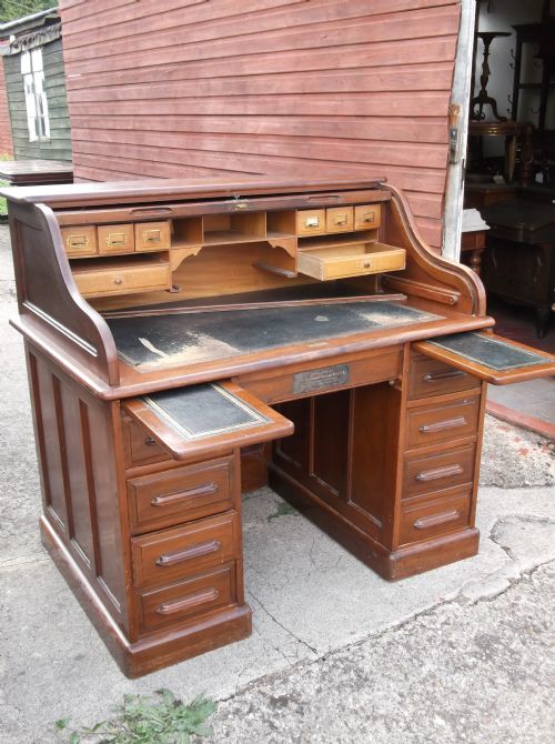 Edwardian Walnut Roll Top Desk