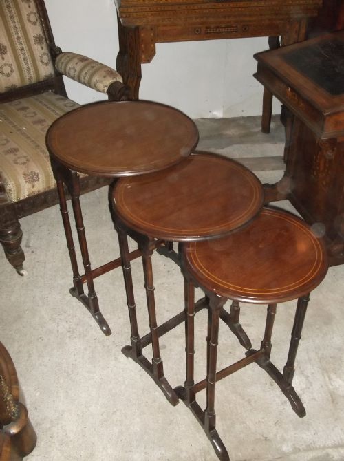 Nest of 3 Edwardian Inlaid Mahogany Tables