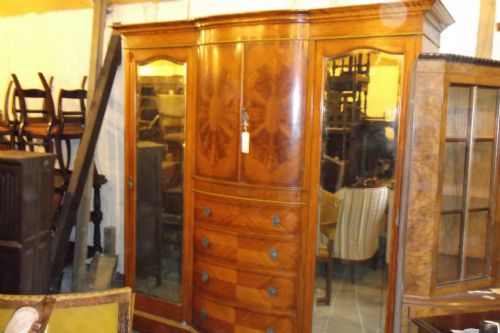 Large Edwardian Inlaid Satinwood Wardrobe