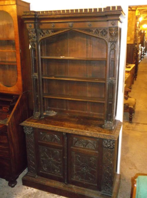 Victorian Carved Oak Bookcase Cabinet