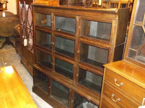 Oak Sectional Glazed Bookcase Cabinet
