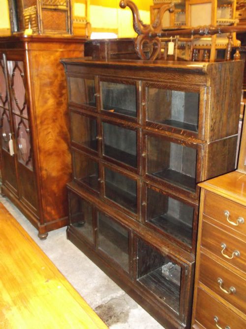 Oak 4 Section Glazed Bookcase Cabinet