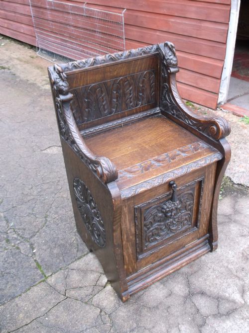 Victorian Carved Oak Hall Seat Purdonium