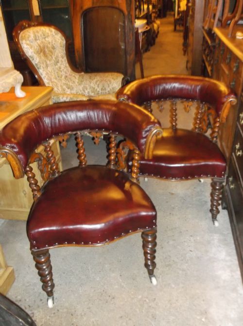 Pair of Victorian Oak Desk Armchairs