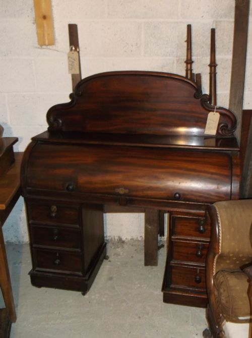 Victorian Cylinder Top Pedestal Writing Desk