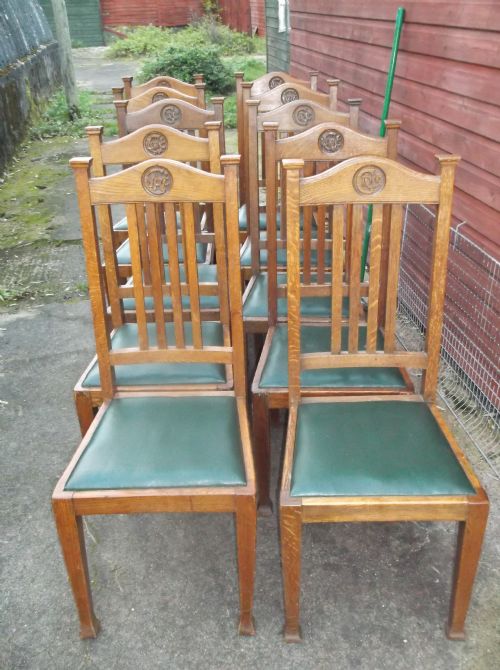 Set of 10 Oak Dining Chairs