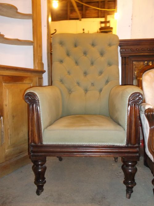 Early Victorian Upholstered High Back Library Armchair