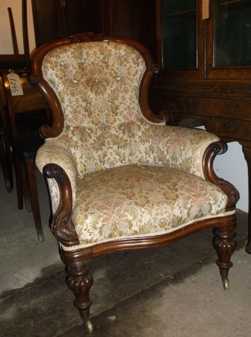Victorian Mahogany Spoon Back Armchair.
