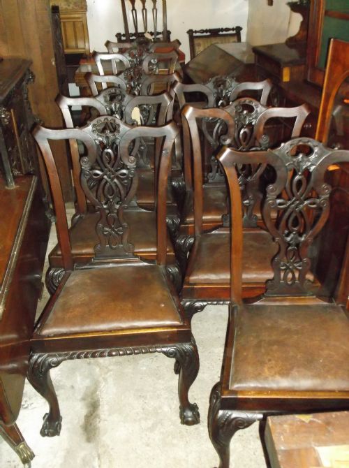 Set of 8 Carved Mahogany Dining Chairs