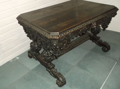 Large Victorian Carved Oak Centre/library Table
