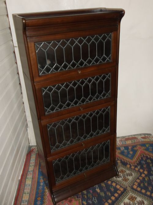 Mahogany Leaded Glazed 4 Section Bookcase/cabinet