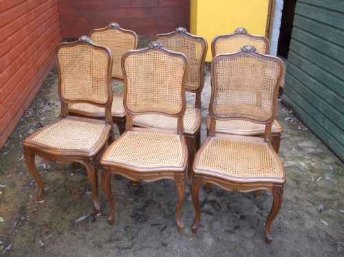 Set of 6 Walnut Caned Dining Chairs

