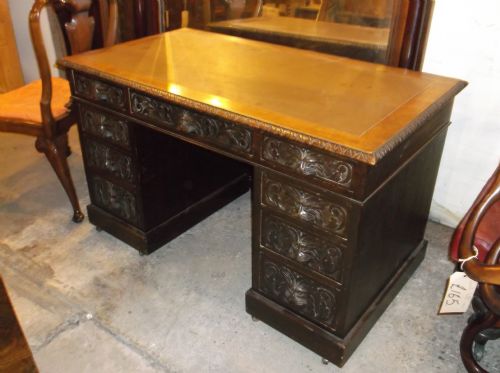 Late 19th Century Carved Oak Pedestal Desk