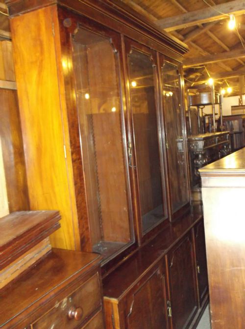 Victorian Mahogany 3 Door Bookcase Cabinet