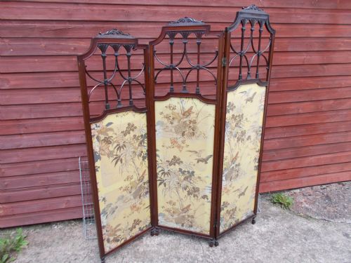 Edwardian Carved Mahogany 3 Fold Screen