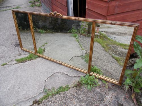 Wide Early 20th Century Triple Plate Overmantel Mirror