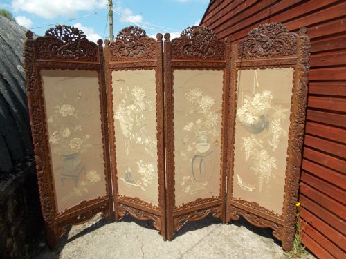 Carved Oriental 4 Fold Screen