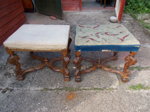 Pair of Mid-19th Century Carved Walnut Stools