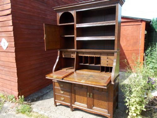 19th Century Oak Gillows Writing Cabinet Bookcase