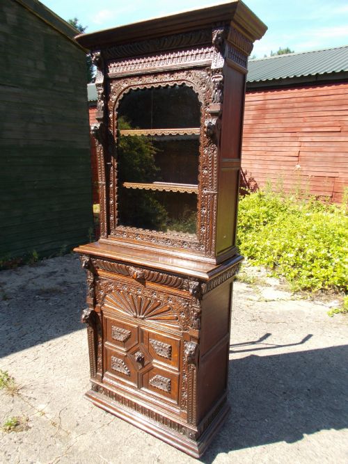 19th Century Carved Oak Bookcase Cabinet