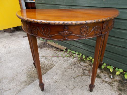 Carved Mahogany Demi-lune Side/hall Table.