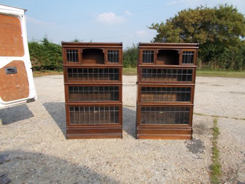 Pair of Oak 4 Section Globe Wernicke Bookcase Cabinets.