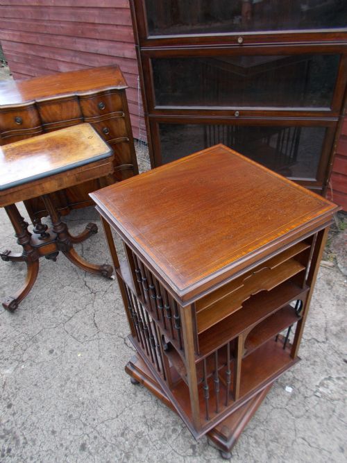 Edwardian Inlaid Mahogany Revolving Bookcase
