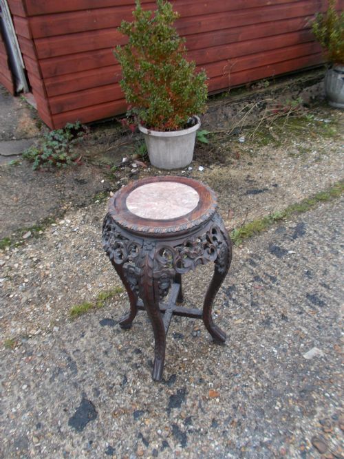 Carved Chinese Marble Top Stand
