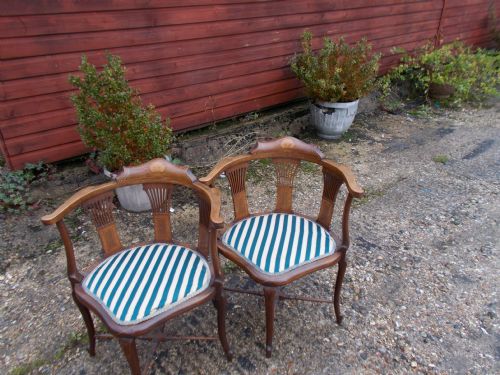 Pair of Edwardian Inlaid Mahogany Corner Chairs.