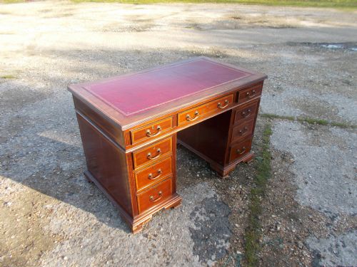 Edwardian Inlaid Mahogany Kneehole Pedestal Desk