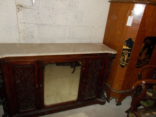 Early Victorian Marble Top Rosewood Side Cabinet