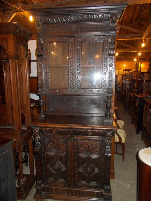 Late 19th Century 2 Part Carved Oak Cabinet