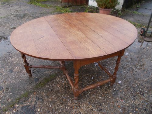 Large Early 20th Century Oak Oval Kitchen Dining Table.