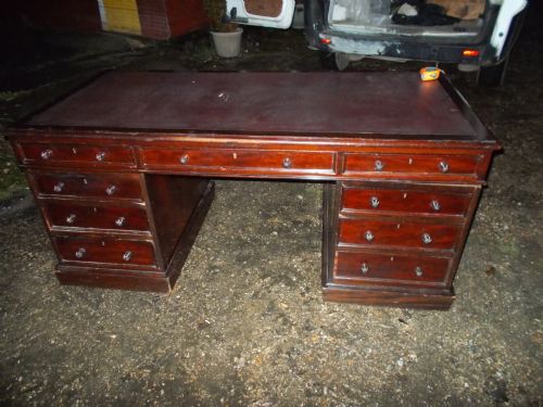 Wide Victorian Mahogany Pedestal Desk