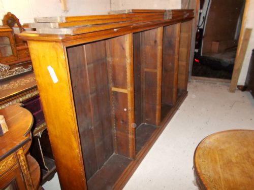 Long Late Victorian Oak Open Front Bookcase