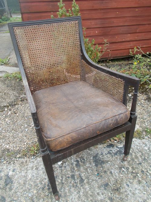 Mahogany Bergere Library Caned Armchair