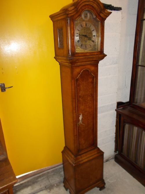 1920s Walnut Long Cased Westminster Chime Clock.