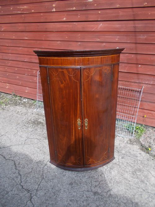 Late Georgian Inlaid Mahogany Bow Front Corner Cupboard