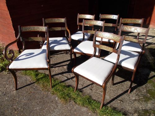 Set of 8 Regency Brass Inlaid Dining Chairs