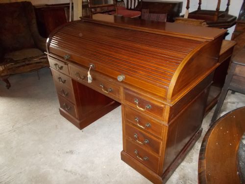 Edwardian Inlaid Pedestal Desk by Warings