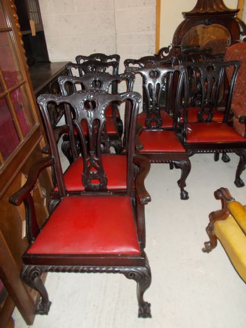 Set of 8 Carved Mahogany Chippendale Style Dining Chairs