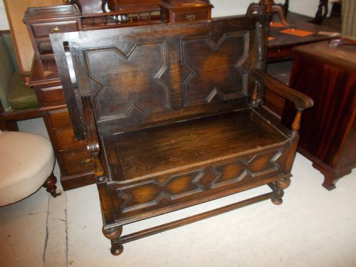 Early 20th Century Oak Monks Hall Seat/bench