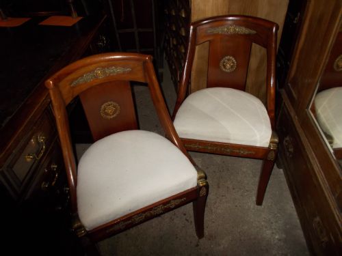 Pair of Early 20th Century Gilt Metal Mounted Side Chairs