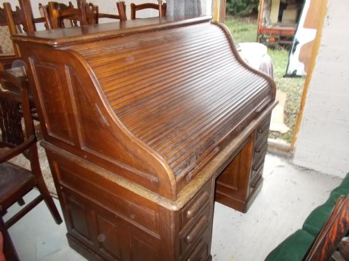 Early 20th Century Panelled Oak Roll Top Desk