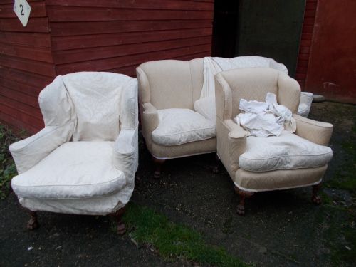 1920s Walnut Upholstered 3 Piece Suite