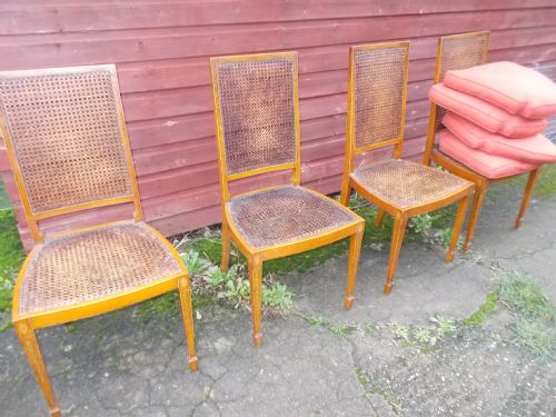 Set of 4 Edwardian Decorated Satinwood Occasional Chairs