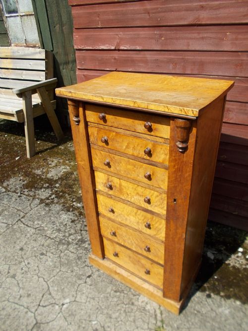 19th Century  Birds Eye Maple and Rosewood Wellington Chest.