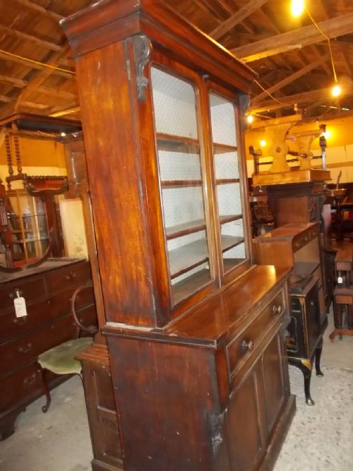 Mid-victorian Mahogany Secretaire Bookcase